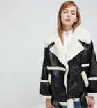 Monki Premium Shearling Aviator Jacket - Black