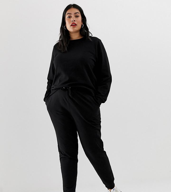 Asos Design Curve Ultimate Sweat And Jogger With Tie Tracksuit-black