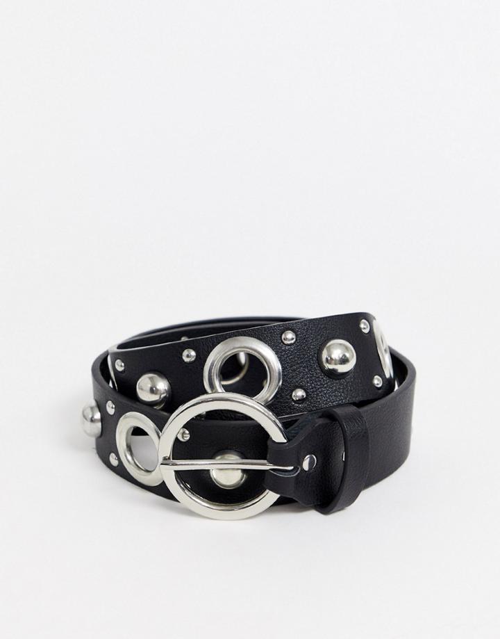 Asos Design Multi Eyelet And Stud Jeans Belt In Black