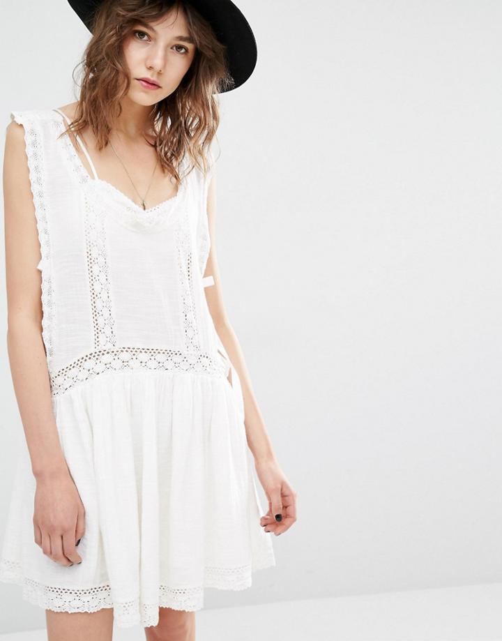 Mango Drop Hem Embroidered Smock Dress - White