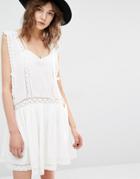 Mango Drop Hem Embroidered Smock Dress - White