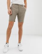 Asos Design Slim Shorts In Brown With Stripe And Turn Up-gray