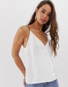 Asos Design Wrap Cami With Chain Strap Detail - White