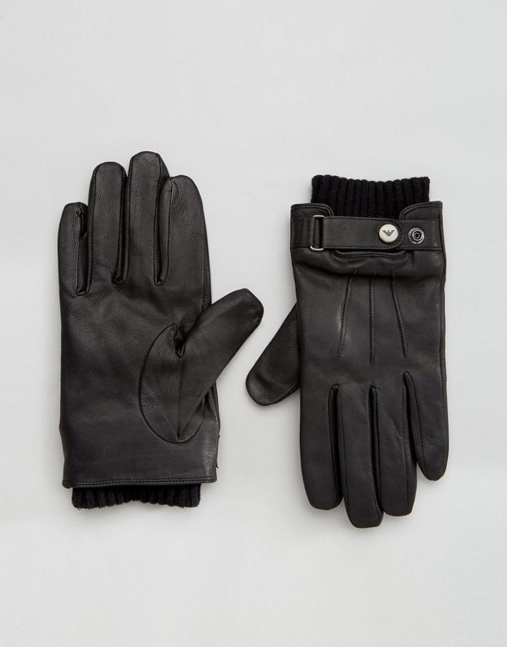 Armani Jeans Leather Gloves - Black