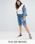 New Look Plus Distressed Knee Shorts - Blue