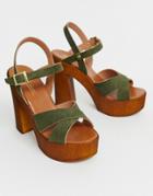 Asos Design Translate Heeled Sandals In Khaki - Green