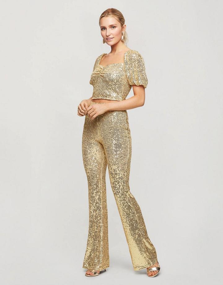 Miss Selfridge Sequin Kickflare Pants In Gold