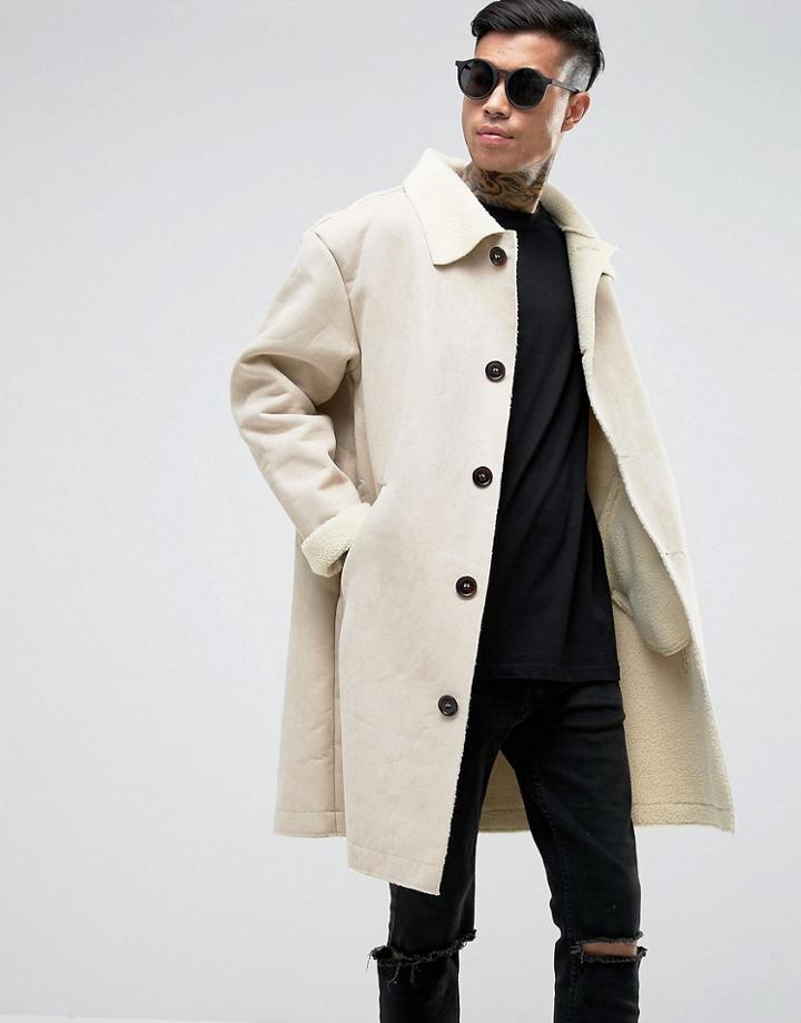 Sixth June Faux Shearling Jacket In Off White - White