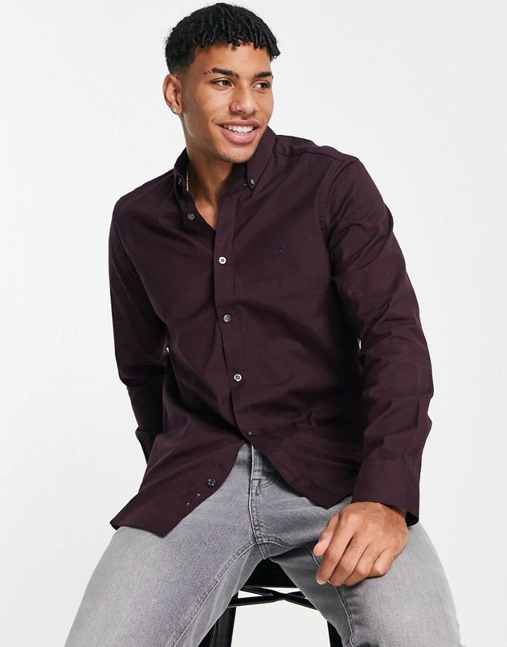 French Connection Long Sleeve Oxford Shirt In Solid Chateaux-grey