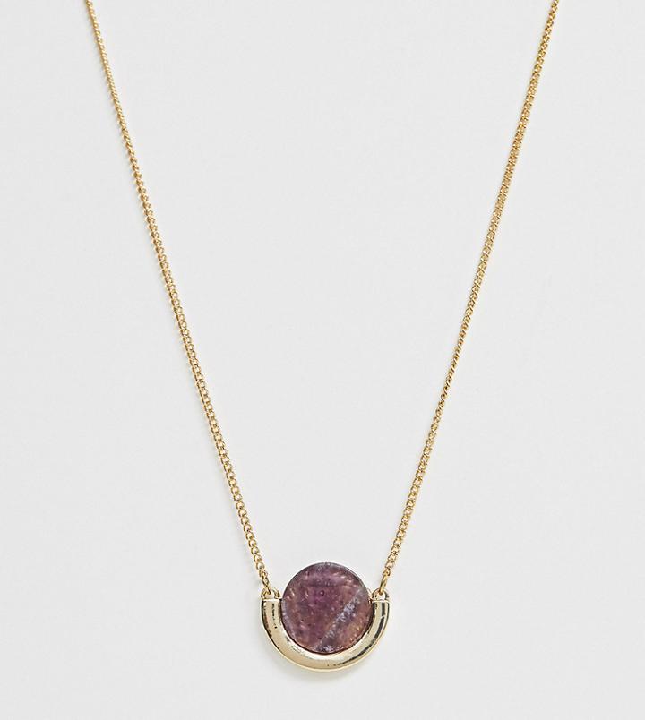 Asos Design Curve Necklace With Semi-precious Agate Stone And Geo Bar In Gold Tone