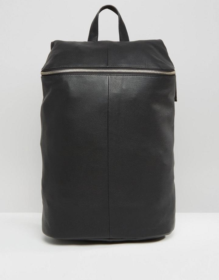 Asos Leather Zip Top Backpack - Black