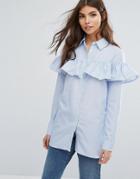 Unique21 Longline Shirt With Frill - Blue