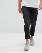 Selected Homme+ Jeans In Tapered Fit With Cropped Leg And Distressing - Black