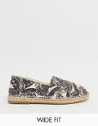 Asos Design Wide Fit Espadrilles In Stone Leaf Print - Stone