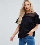 Asos Petite Top With Mesh Panel And Swing Detail - Black