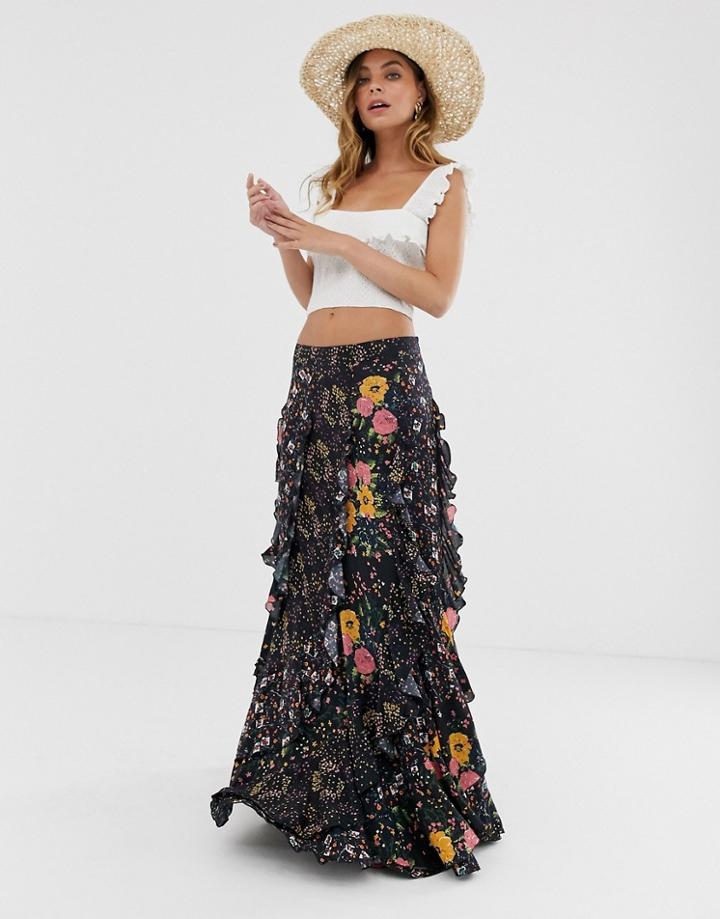 Free People Forever Flirt Layered Floral Skirt-black
