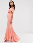Jarlo High Waist Maxi Fishtail Skirt Two-piece In Coral - Pink