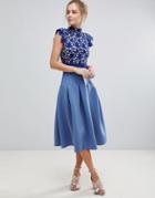 Asos Heavy Lace High Neck Prom Dress - Blue