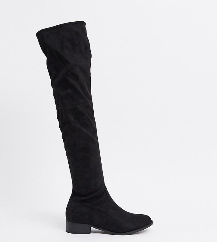 Public Desire Wide Fit Exclusive Elle Over The Knee Boots In Black