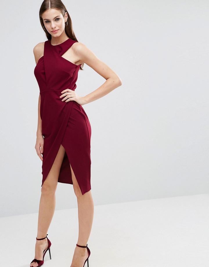 Asos Wrap Crepe Top Bodycon Midi Pencil Dress - Red