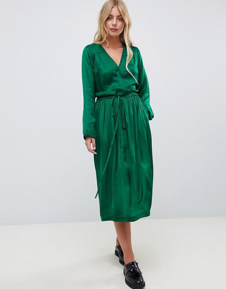 Leon & Harper Rimbaud Tie Waist Contract Lace Trim Maxi Dress - Green