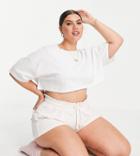Asos Design Curve Mix & Match Lounge Super Soft Rib Short In Ecru-white