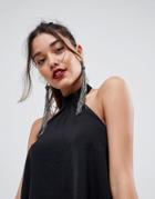 Asos Extra Long Dark Silver Bead Tassel Earrings - Silver