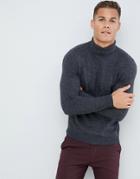 Asos Design Lambswool Roll Neck Sweater In Charcoal - Gray