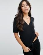 Asos Top With V-neck In Clean Rib - Black