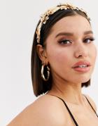 Asos Design Statement Headband With Gold Leaf And Crystal Embellishment