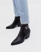 New Look Buckle Detail Heeled Chelsea Boots In Black