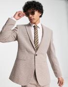 Asos Design Skinny Wool Mix Suit Jacket In Stone Dogtooth-neutral
