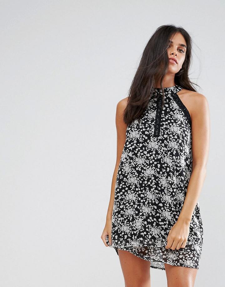 Rage Ditsy Floral Swing Dress - Black