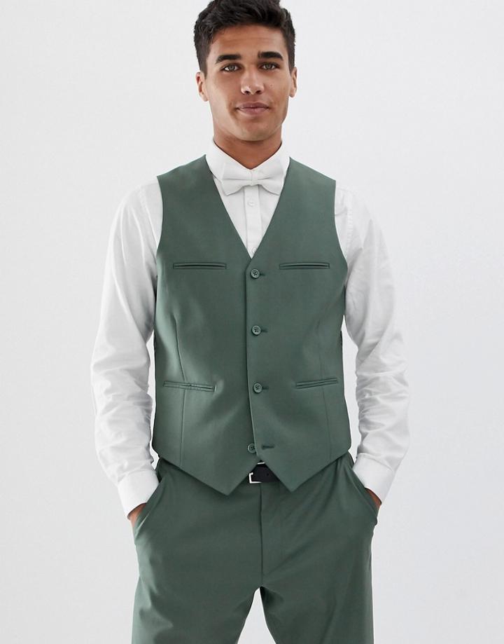 Asos Design Slim Suit Vest In Sage Green