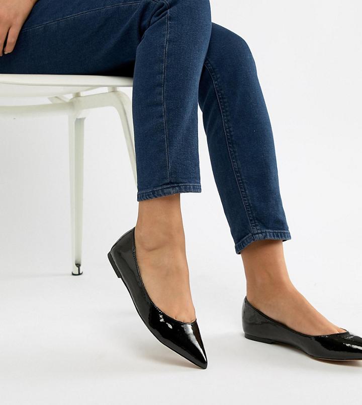 Asos Design Wide Fit Latch Pointed Ballet Flats - Black