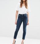 Asos Petite Farleigh High Waist Slim Mom Jeans In Drew With Let Down Hem - Blue