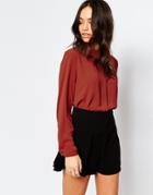 Only Cut Out Back High Neck Blouse - Marsala