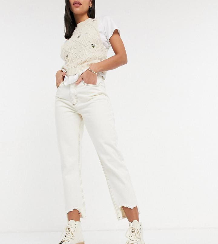 Reclaimed Vintage Inspired 91 Mom Jean With Destroyed Hems In Ecru-white