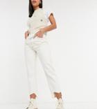 Reclaimed Vintage Inspired 91 Mom Jean With Destroyed Hems In Ecru-white