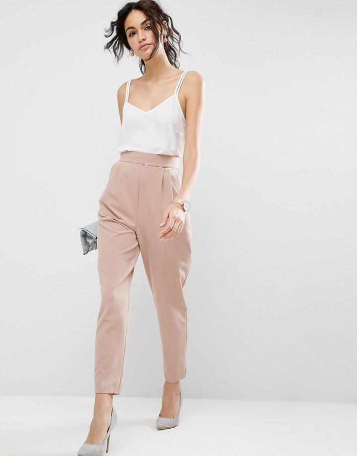 Asos High Waist Tapered Pants - Stone