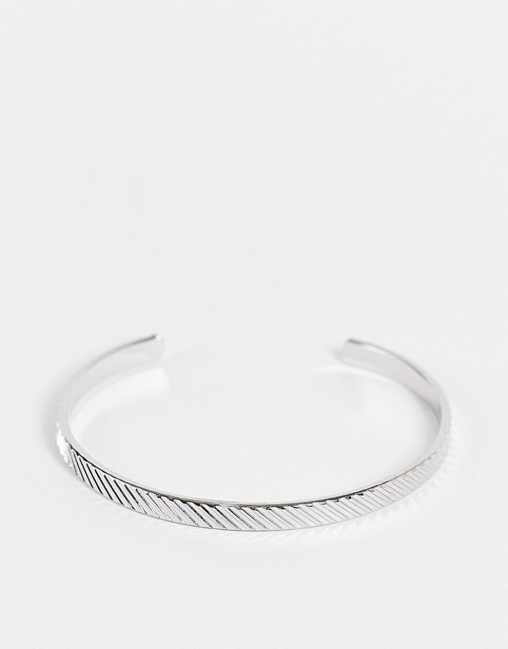 Asos Design Bangle With Texture In Silver Tone