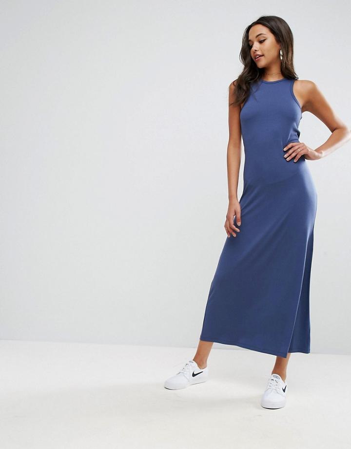 Asos City Maxi Column Dress With Extreme Racer Front - Blue