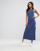 Asos City Maxi Column Dress With Extreme Racer Front - Blue