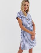 Qed London Shirt Dress In Blue Stripe - Blue