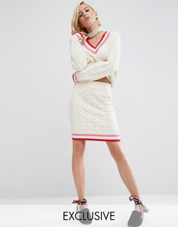 Wah London X Asos Cable Knit Cricket Skirt - Cream