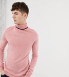 Collusion Skinny Fit Roll Neck Sweater In Pink - Pink