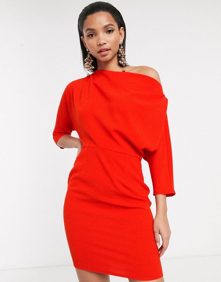 Asos Design Fallen Shoulder Mini Pencil Dress-red