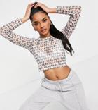 Asos Design Petite Exclusive Mesh Crop Top In Yin-yang Print-multi