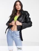 Topshop Tall Faux Leather Cropped Moto Jacket In Black