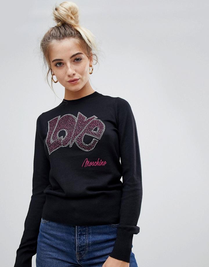 Love Moschino Glitter Love Wool Blend Sweater-black